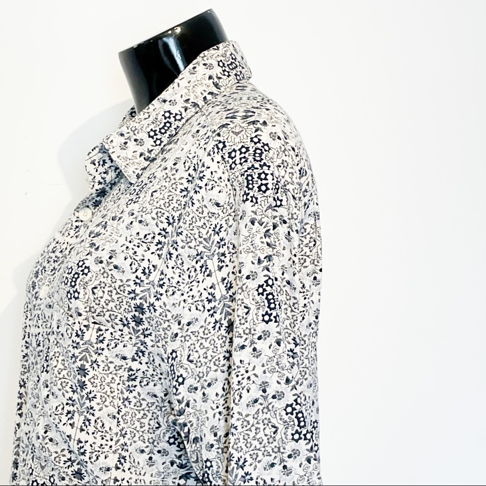 Vintage Silk Shirt Blue White Floral Print Short Sleeve Medium - Picture 6 of 9